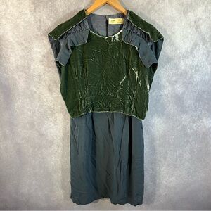 Toga Pulla Midi Dress Women 1 Blue Green Velvet Medieval Cottagecore *See Desc*